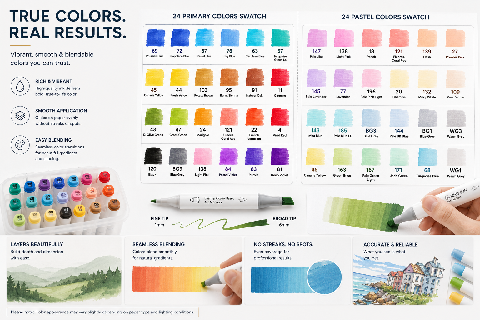 Dual-Tip Alcohol Marker Sets (24-Count) - Non Toxic