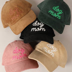 Dog Mom Text Solid Color Corduroy Baseball Cap