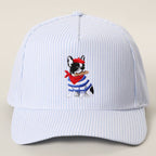 French Bulldog Embroidered Seersucker Stripe Trucker Hat