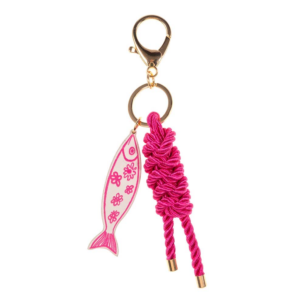 Faux Leather Fish Charm Braided Knot Rope Bag Charm Keychain