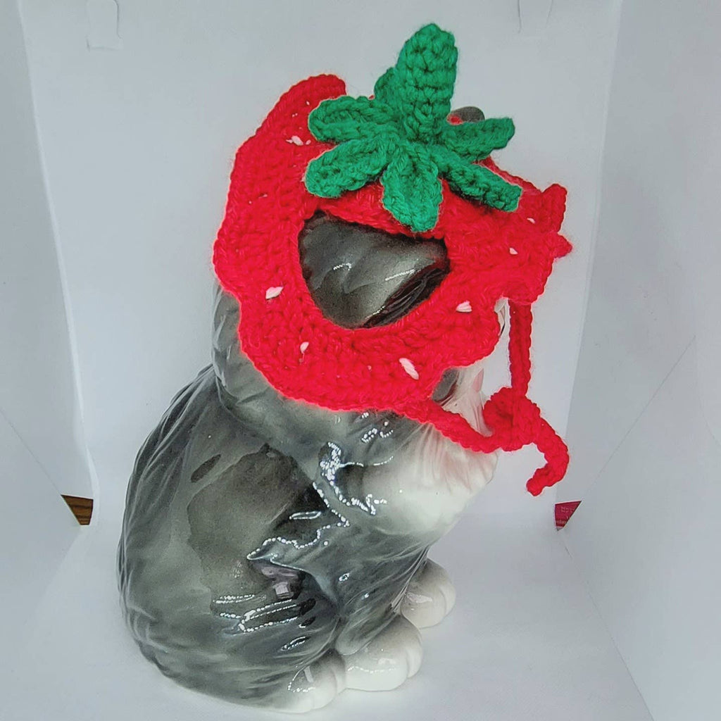 Crochet Strawberry Hat - Cat Bonnet - Pet Hat