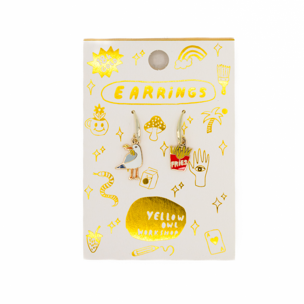 Seagull & Fries Earrings - Gold Coastal Beach Statement