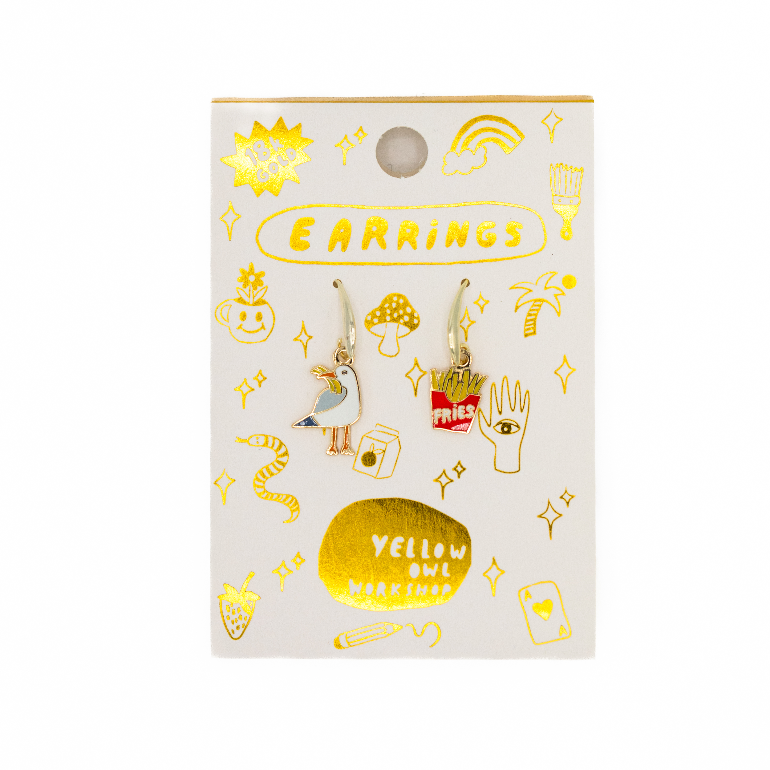 Seagull & Fries Earrings - Gold Coastal Beach Statement