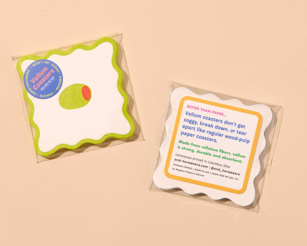 Crudite Letterpress Vellum Coasters  - Olive (Set of 4)