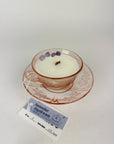 Lavender - Organic Soy Wax Candle, Pink Vintage Teacup and Saucer