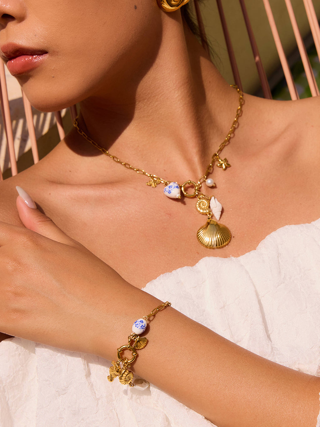Briar 18K Gold Non-Tarnish Shell Ceramic Charm Necklace