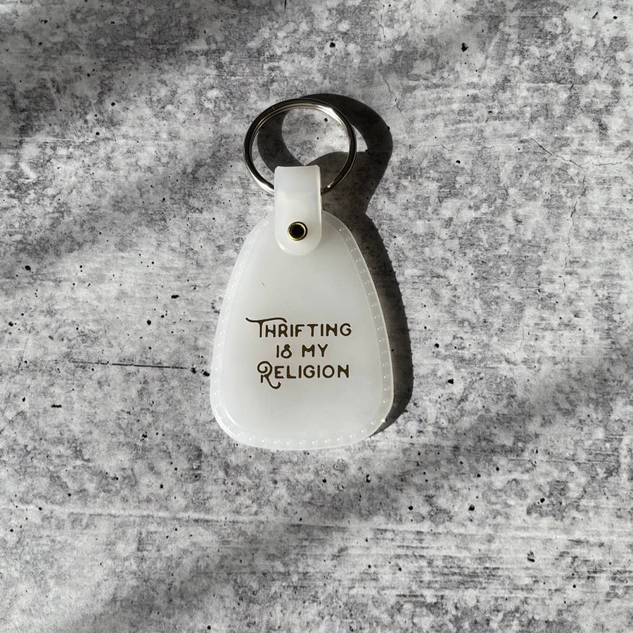 Thrifting Is My Religion Saddle Keychain