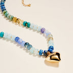 17 In Marbled Beaded Puffy Heart Pendant Necklace