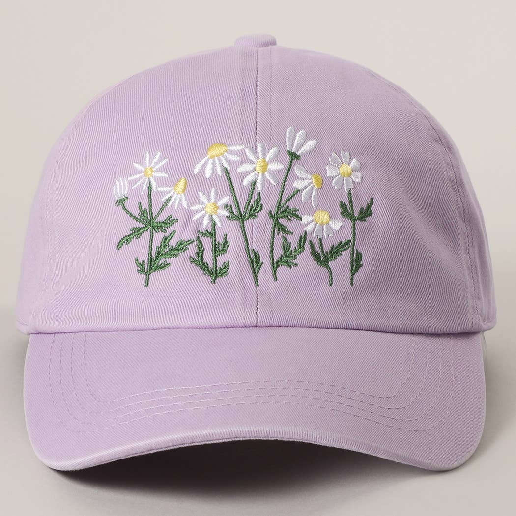 Daisy Bloom Embroidered Cotton Baseball Cap