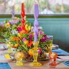 Yellow Glass Candle Holder | Outdoor Dining Decor |