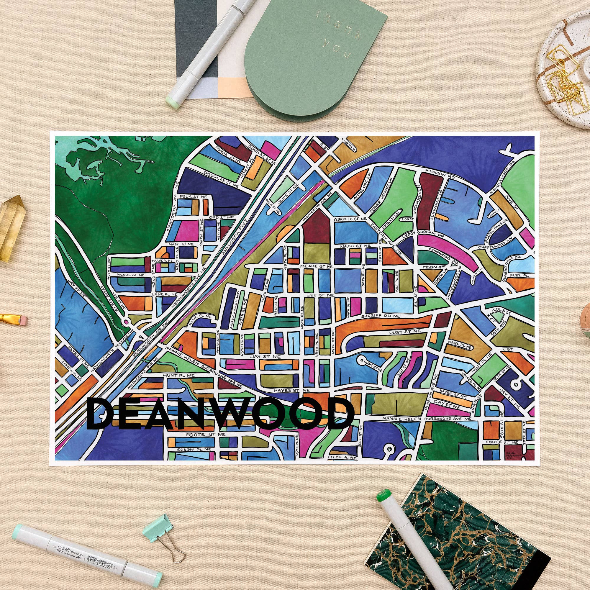Deanwood Map Art Print