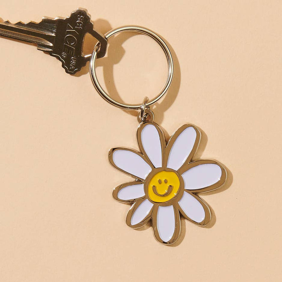 Happy Daisy Flower Enamel Keychain