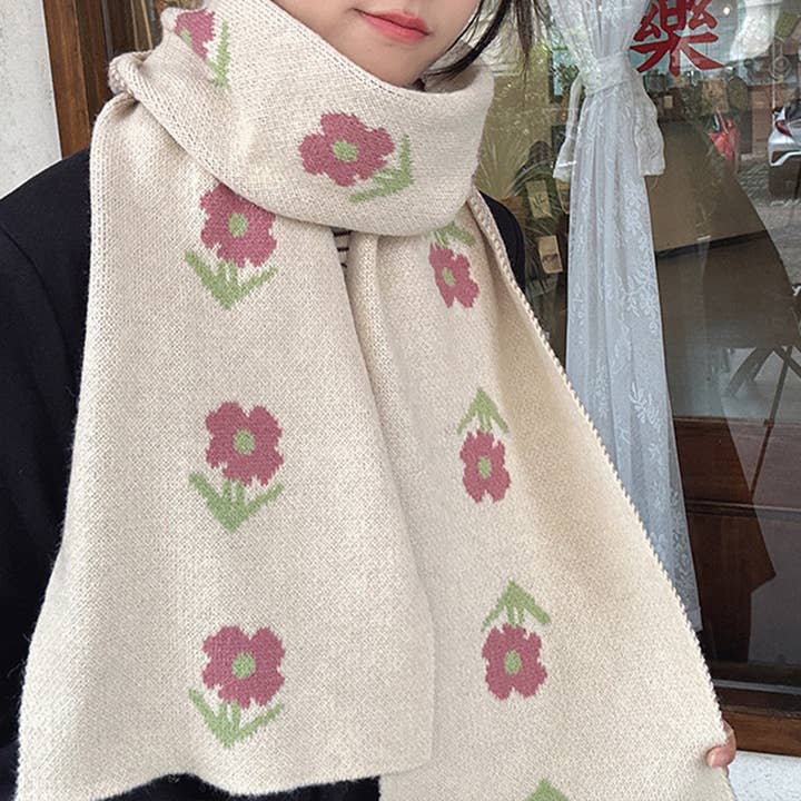 Cashmere Beige Floral Scarf