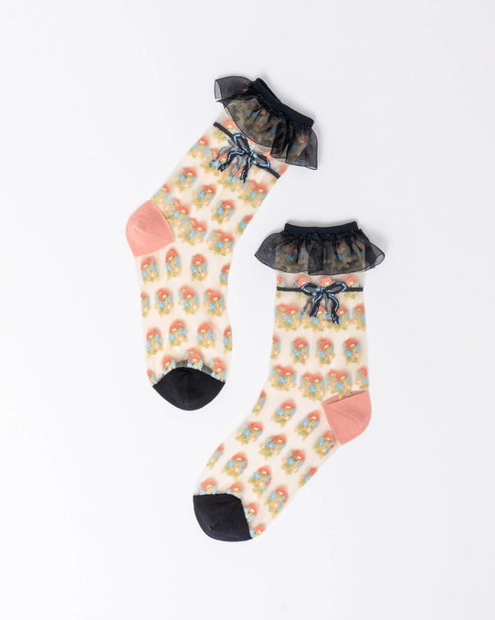 Repeat Floral Ruffle Sheer Crew Sock