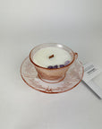 Lavender - Organic Soy Wax Candle, Pink Vintage Teacup and Saucer