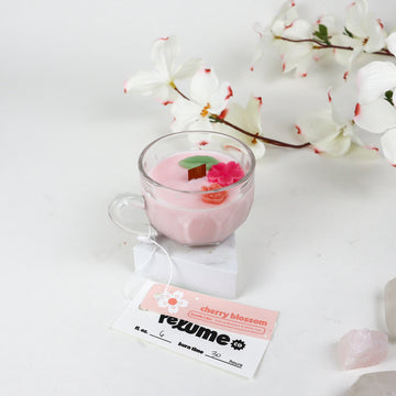 Vintage Glass Cup Cherry Blossom Scent Soy Candle 2