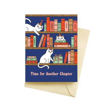 Bookshelf Cats Birthday Card