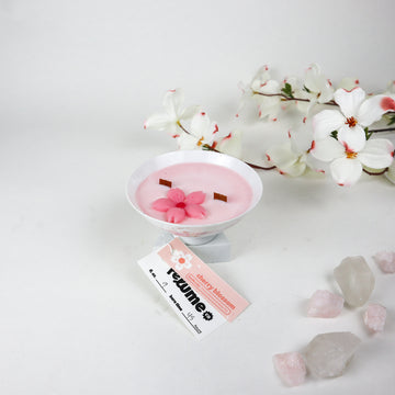 Vintage White Floral Bowl Cherry Blossom Scent Soy Candle
