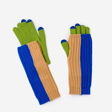 Chunky Colorblock 2-in-1 Gloves - Cobalt