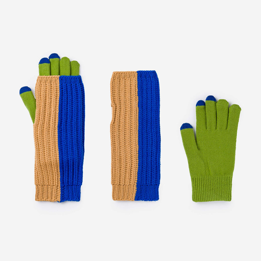 Chunky Colorblock 2-in-1 Gloves - Cobalt