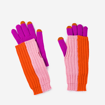 Chunky Colorblock 2-in-1 Gloves - Pink