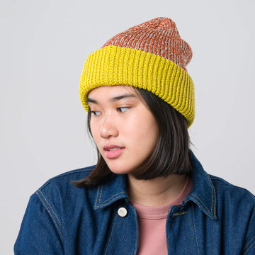 Colorblock Plush Knit Beanie - Jade Rust