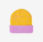 Colorblock Plush Knit Beanie - Yellow/Pink