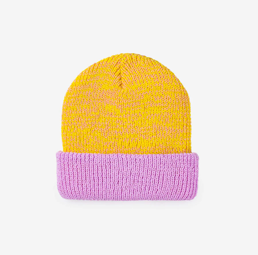 Colorblock Plush Knit Beanie - Yellow/Pink