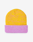 Colorblock Plush Knit Beanie - Yellow/Pink