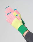 Trio Colorblock Knit Touchscreen Gloves - Green/Pink