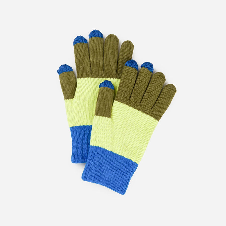 Trio Colorblock Knit Touchscreen Gloves - Lime/Cobalt
