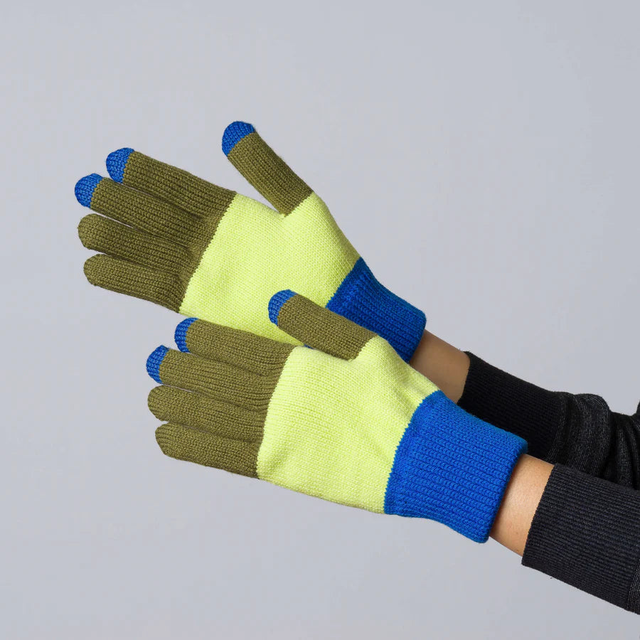 Trio Colorblock Knit Touchscreen Gloves - Lime/Cobalt