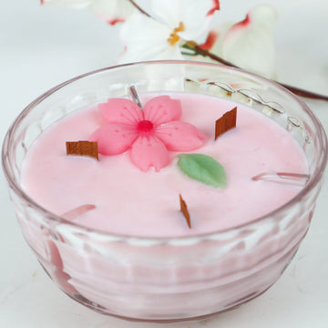 Vintage Glass Bowl Cherry Blossom Scent Soy Candle 1