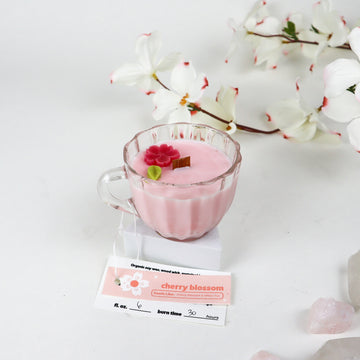 Vintage Glass Cup Cherry Blossom Scent Soy Candle 1
