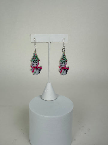 Pink Bow Cats - Holiday Earrings