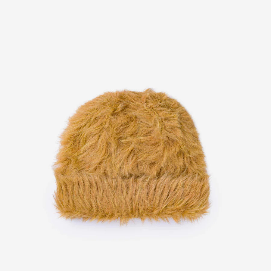 Faux Fur Knit Beanie - Camel