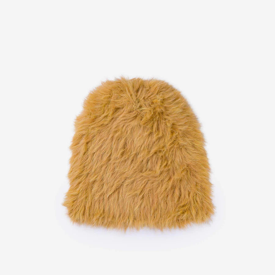 Faux Fur Knit Beanie - Camel