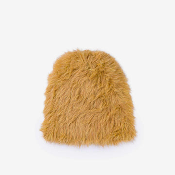 Faux Fur Knit Beanie - Camel