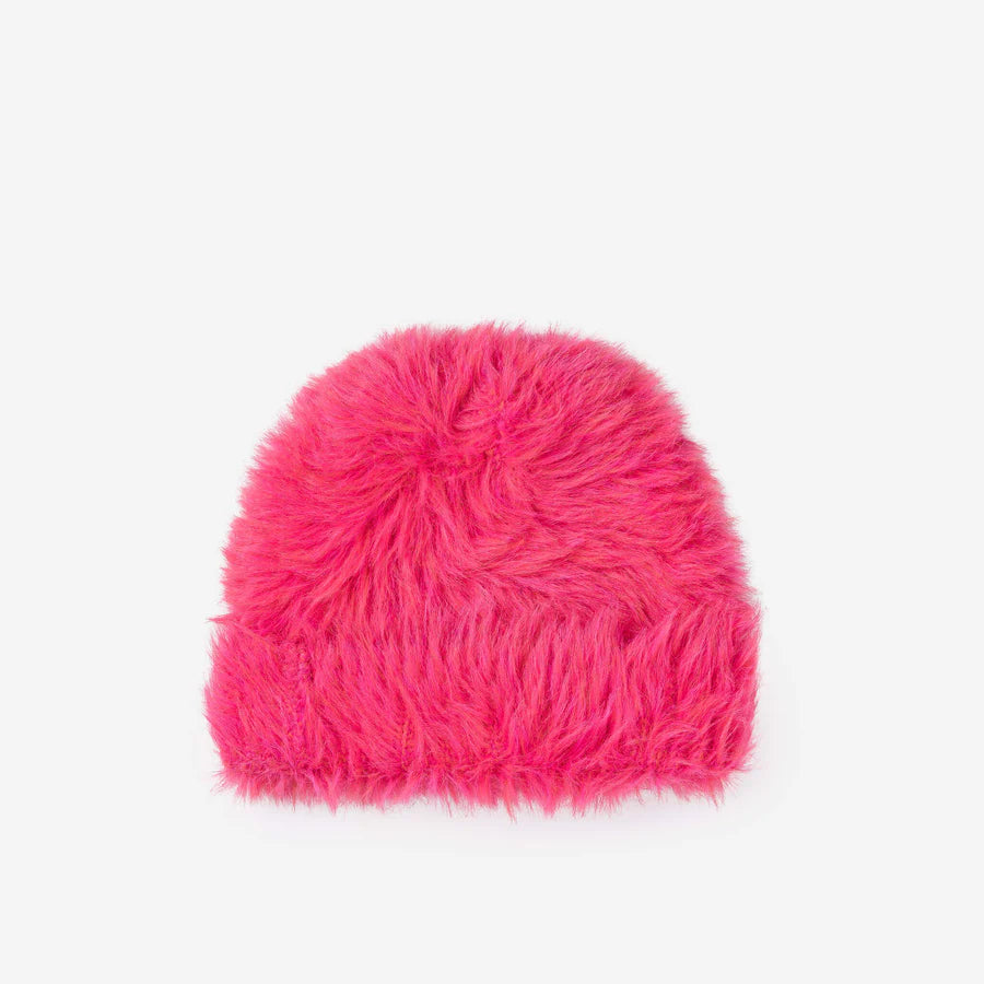 Faux Fur Knit Beanie - Fuschia