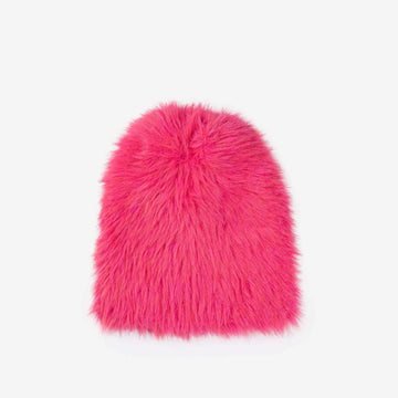 Faux Fur Knit Beanie - Fuschia