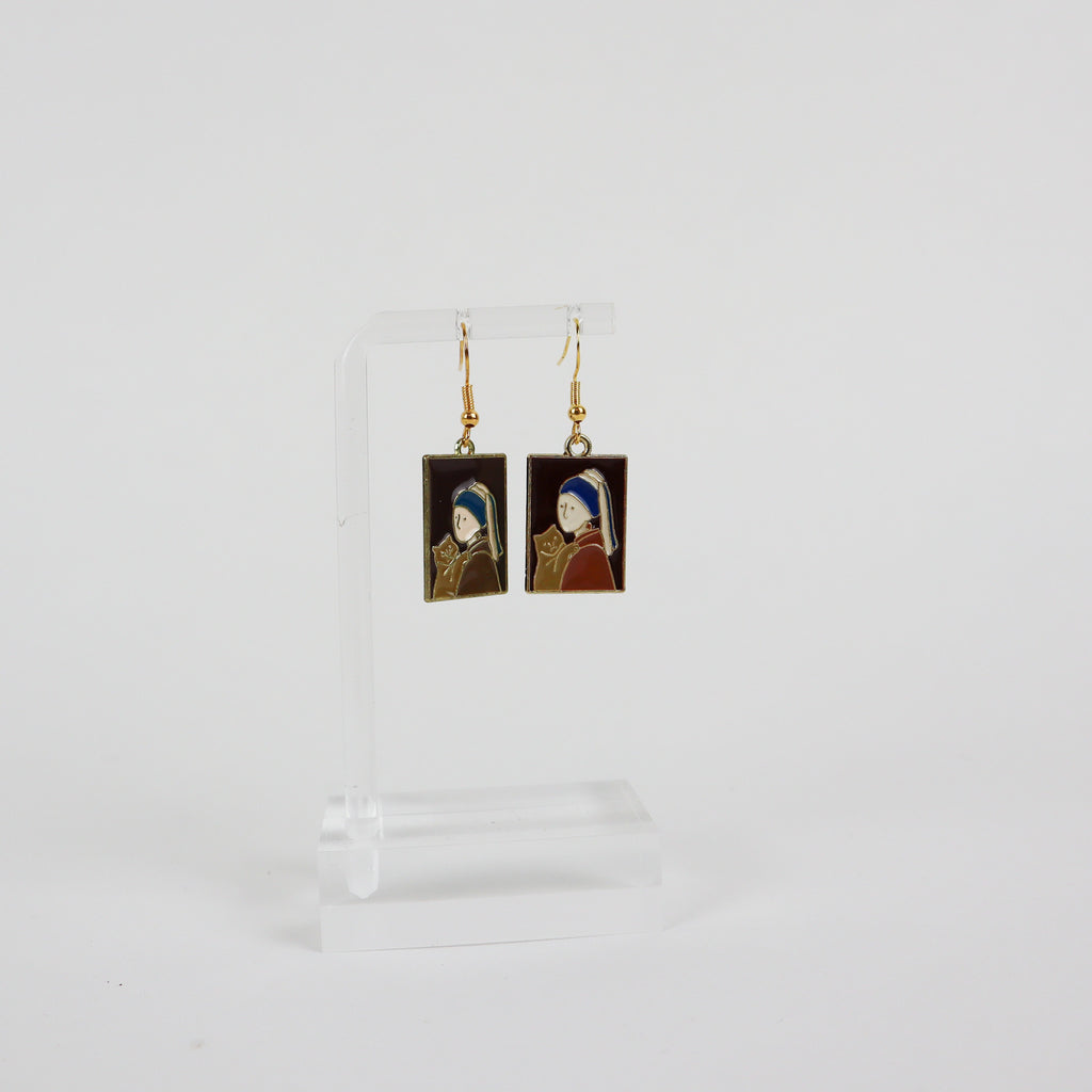 Enamel Charm Hook -- art girl with the pearl cat