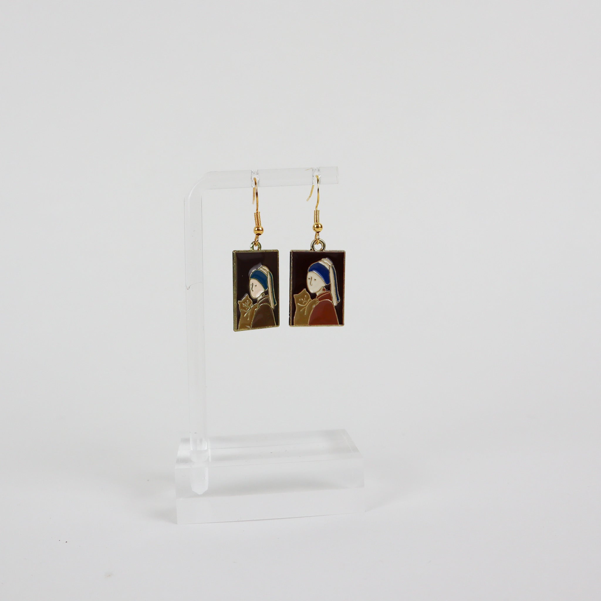 Enamel Charm Hook -- art girl with the pearl cat