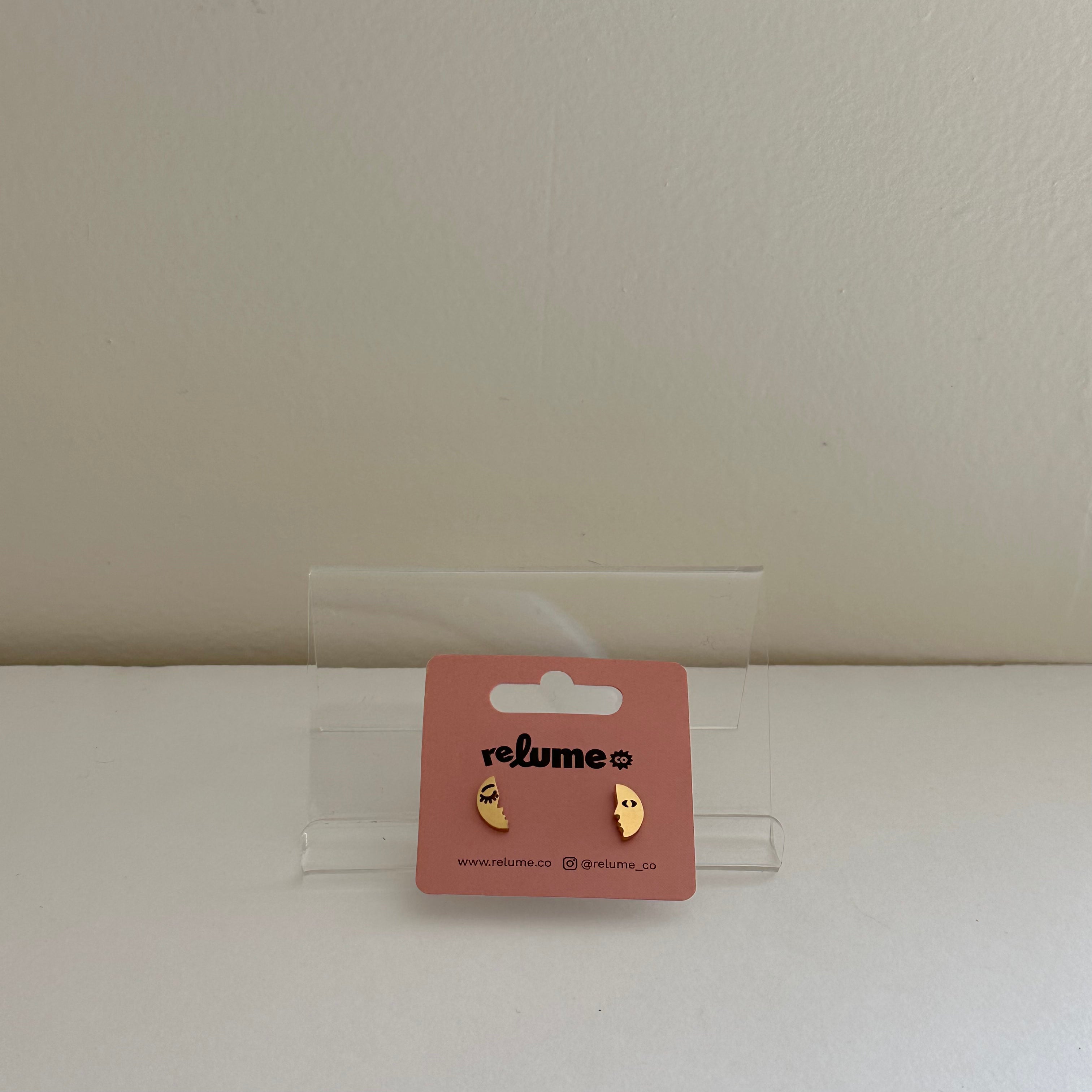 Gold Charm Stud - Moon