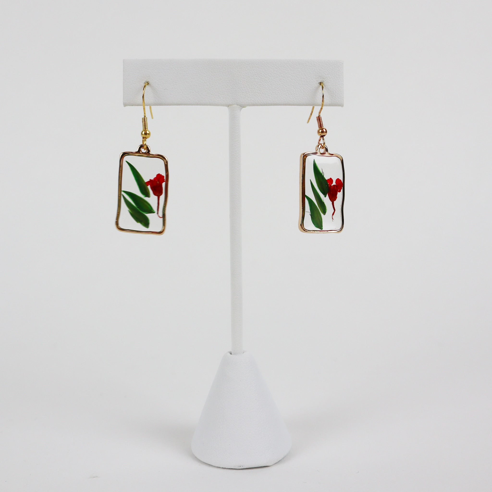 Pressed Flower Hook -- small red and green rectangle