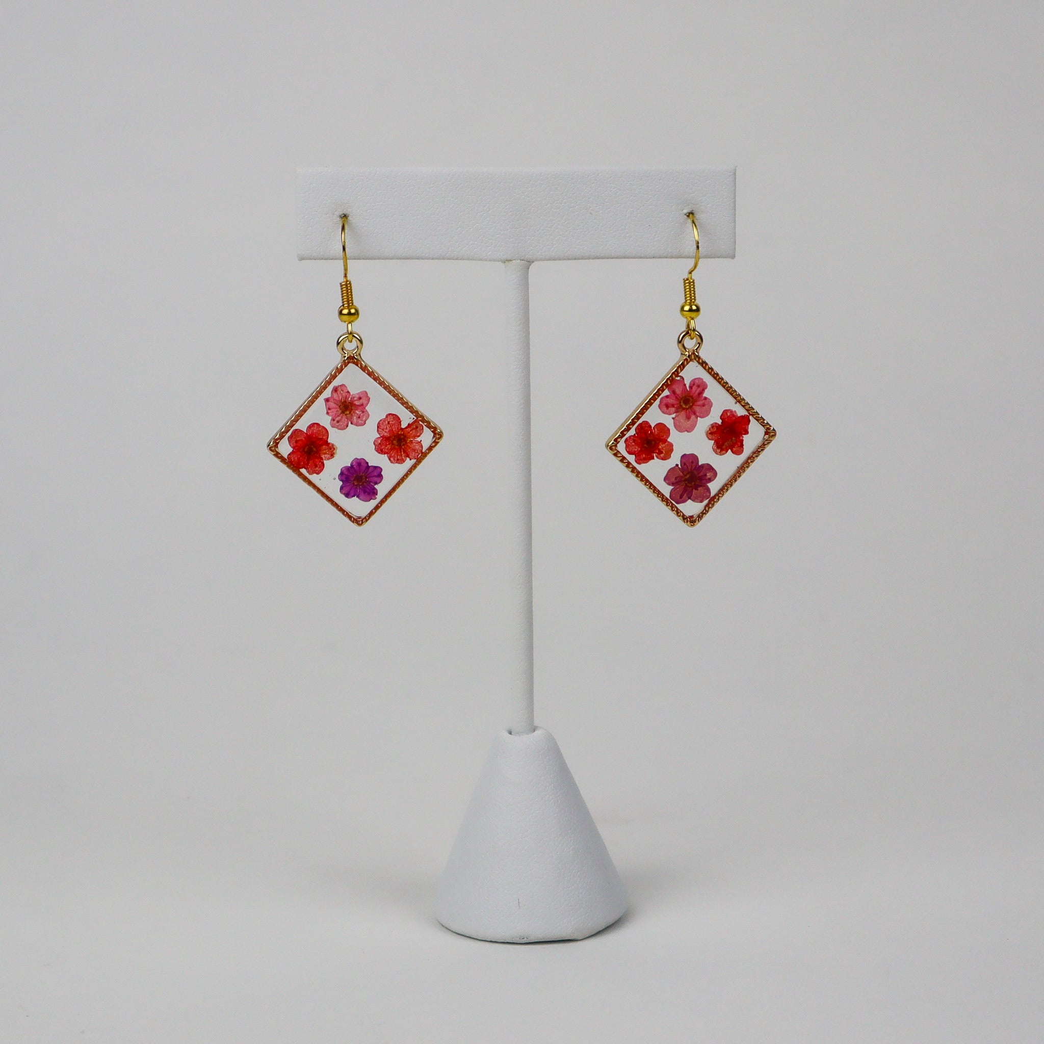 Pressed Flower Hook -- small pink diamond