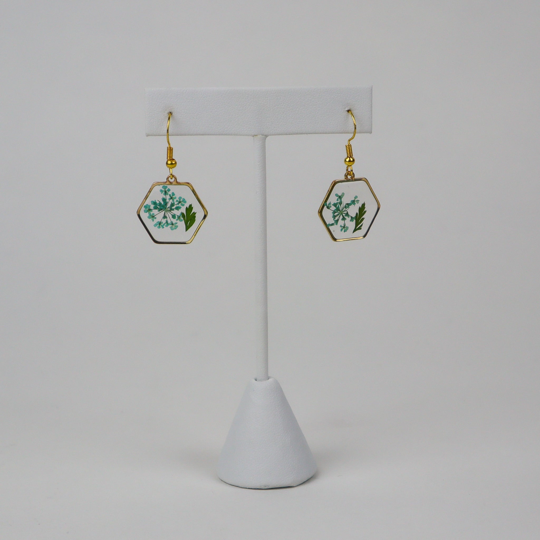 Pressed Flower Hook -- small light blue hexagon