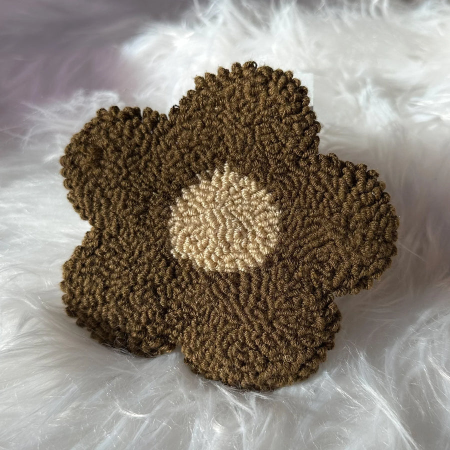 Punch Needle Mug Rug - Brown Flower