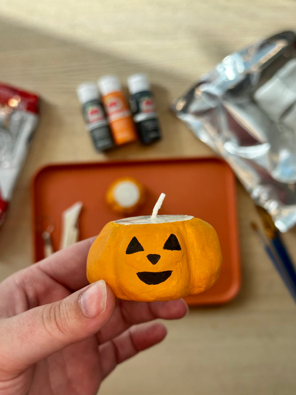 Craftoween: Clay Pumpkin and Ghost Candle Holders