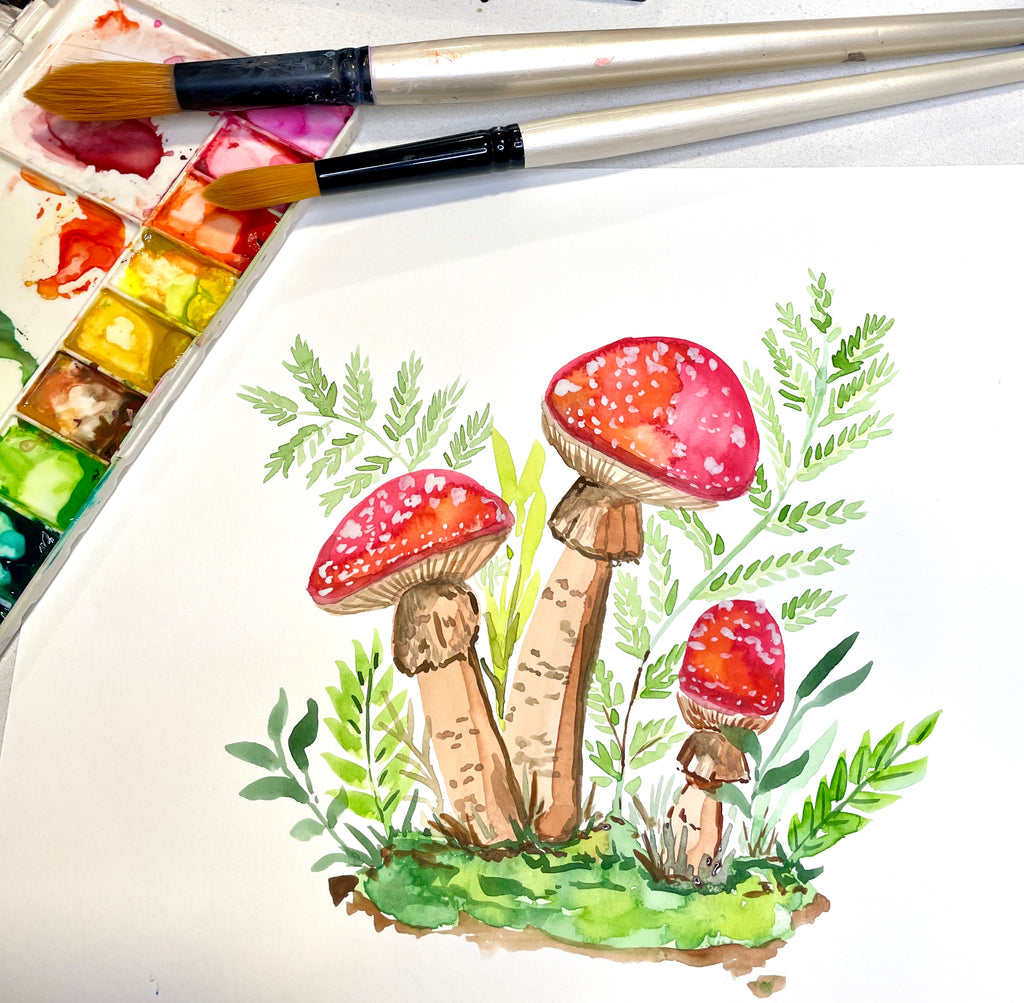 Watercolor Mushroom Garden