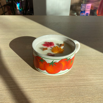 Vintage Tomato Soup Bowl, Amber Chai Scent Organic Soy Candle